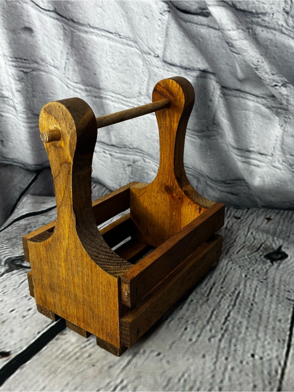 Small Miniature 5.5” Rustic Farmhouse Primitive Wood Caddy Trinket Florals GUC